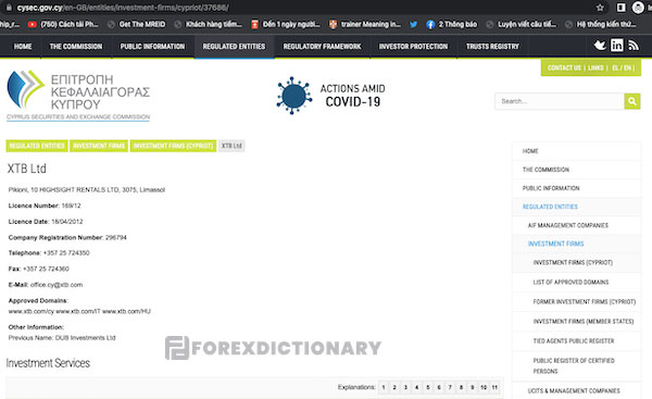 Giấy phép của XTB từ CySec