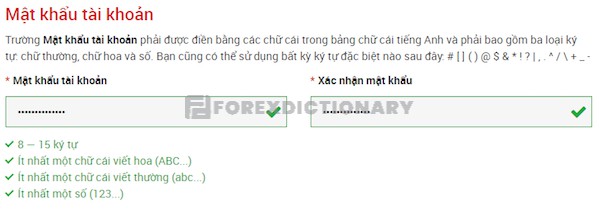 Đảm bảo mật khẩu tài khoản đáp ứng đủ yêu cầu