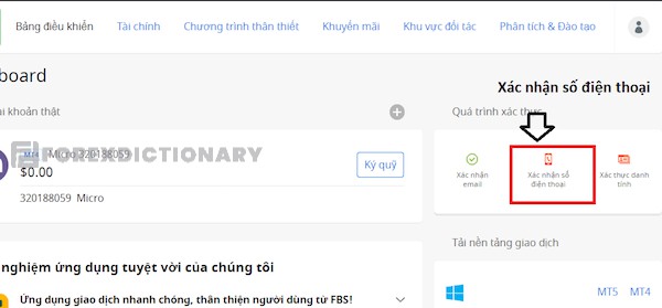 Xác thực tài khoản FBS qua số điện thoại