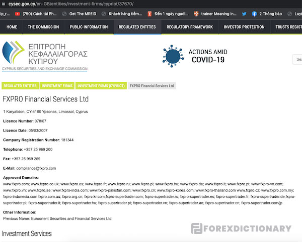 Giấy phép của FxPro từ CySEC