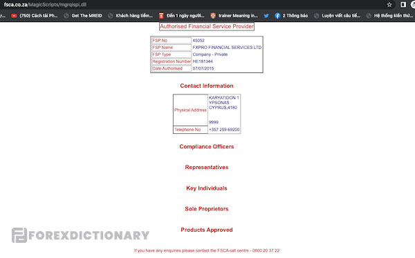 Giấy phép của FxPro từ FSCA