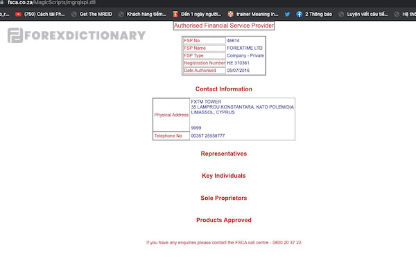 Giấy phép của FXTM từ FSCA 