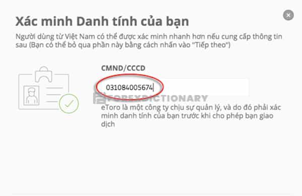 Điền số CCCD hoặc số Passport để Xác minh danh tính