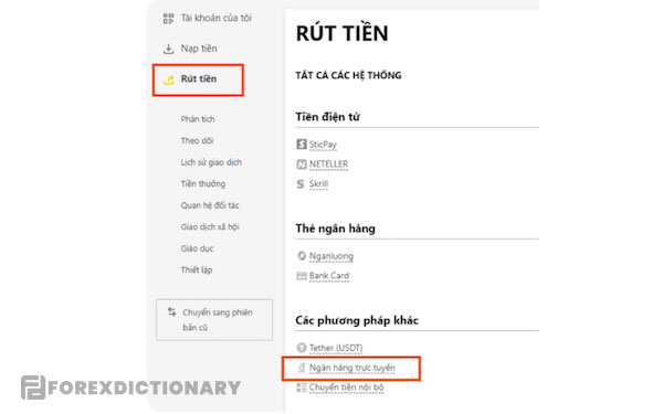 Chọn hình thức rút tiền