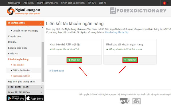 Hướng dẫn liên kết tài khoản ngân hàng với ví ngân lượng
