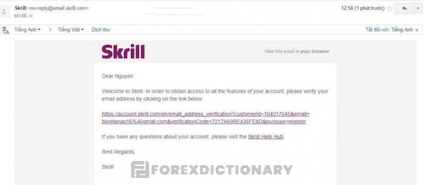 Kích hoạt ví Skrill qua email