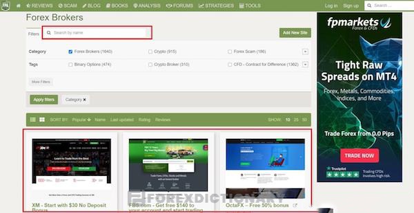 Thao tác tìm đánh giá của Forex Brokers trên Forex Peace Army khá đơn giản
