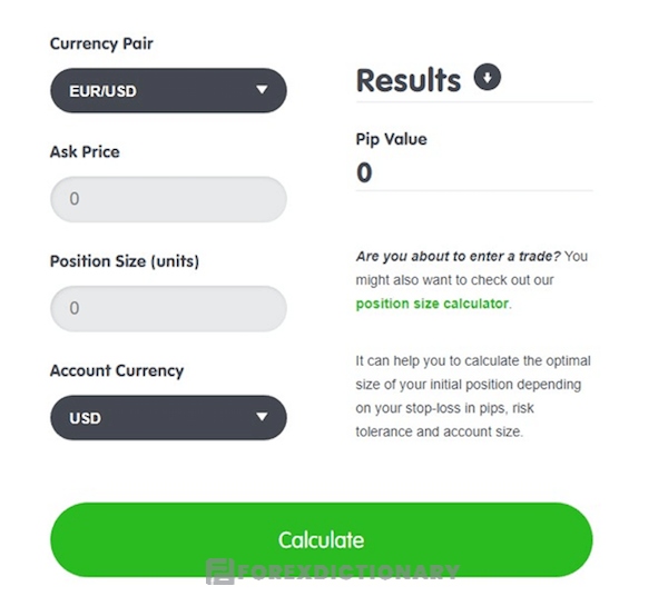 Pips Calculator giúp tính các giá trị của pip