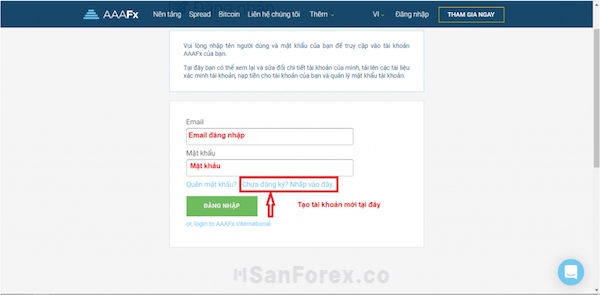 Tiến hành đăng nhập vào sàn AAAFx