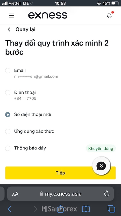 Quy trình xác minh bước thứ 2 bằng số điện thoại mới của bạn