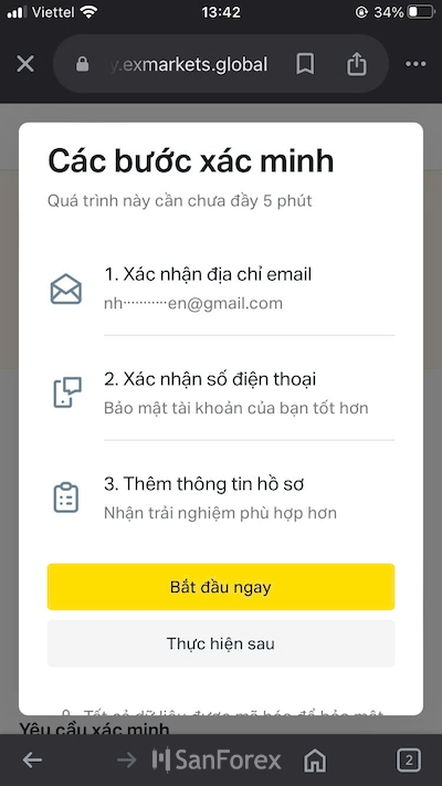 Bắt đầu xác thực địa chỉ email khi bạn nhấp vào “Bắt đầu ngay”