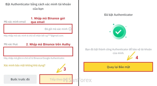 Hoàn thành cài đặt Authy cho tài khoản Binance