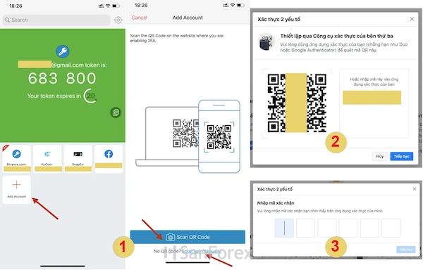 Nhập mã Code hoặc quét mã QR trong ứng dụng Authy