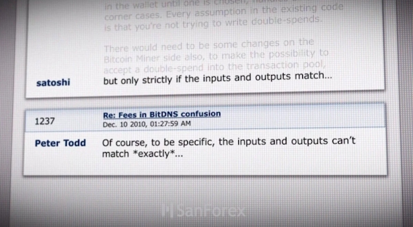 Hình ảnh về phản hồi vô tình của Peter Todd trên diễn đàn Bitcointalk